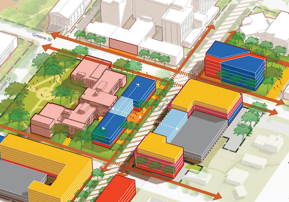 rendering of proposed STEM research improvements along Main Street at USC