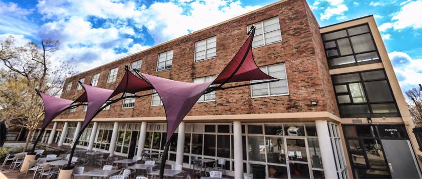 McBryde C building by the patio table area