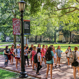 Students walking on the Horseshoe