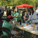 students making bottle planters at earthstock