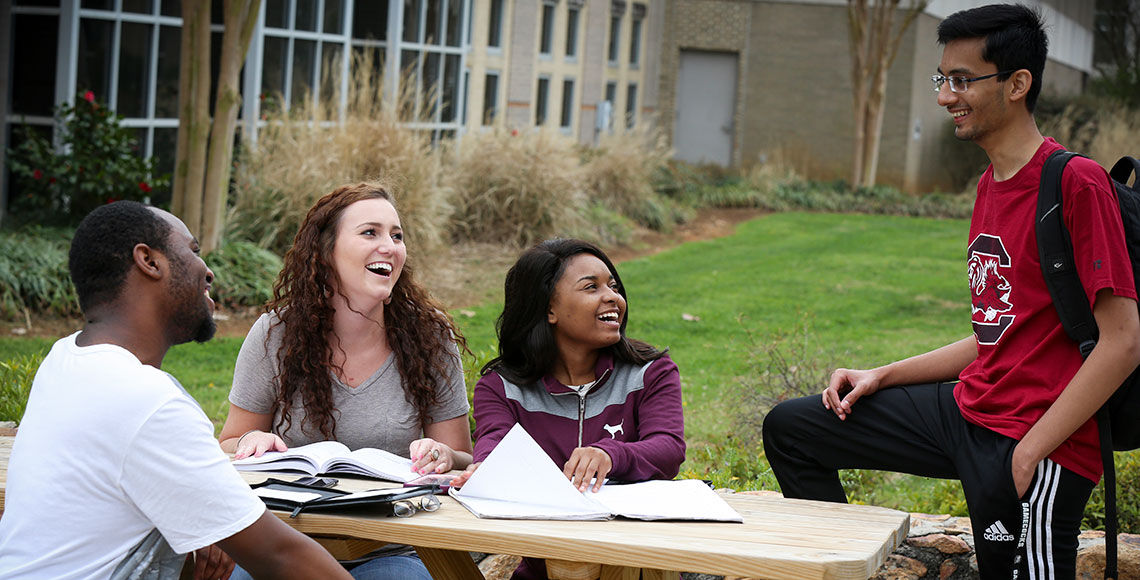 Students talking between classes