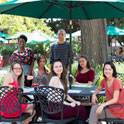 Students sitting outside at a table