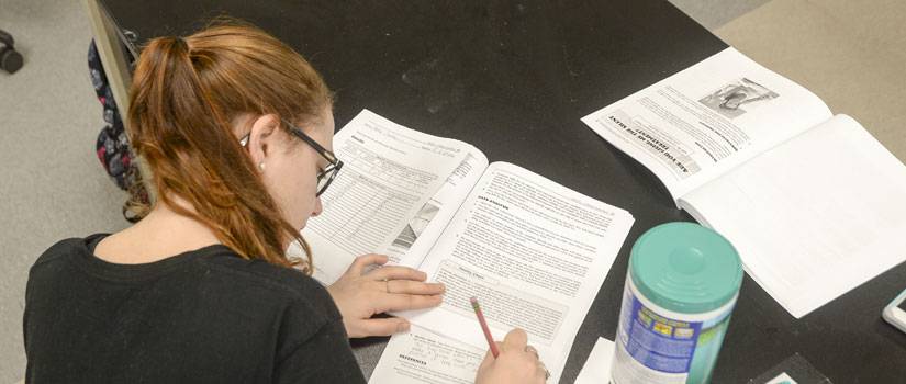 Student working at a desk