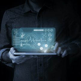 Person holding holographic dashboard