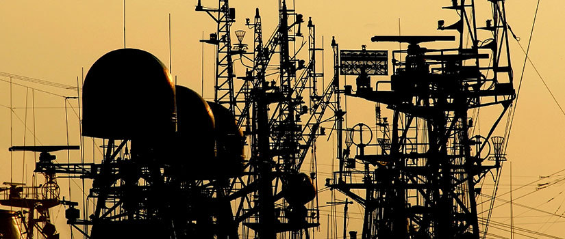 Communications equipment aboard a U.S. Navy vessel