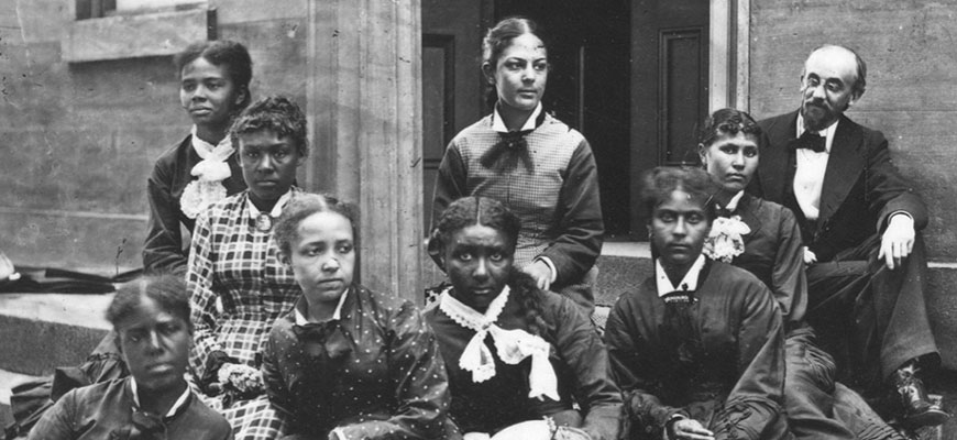 Celia Dial Saxon in plaid dress, Normal School group photo