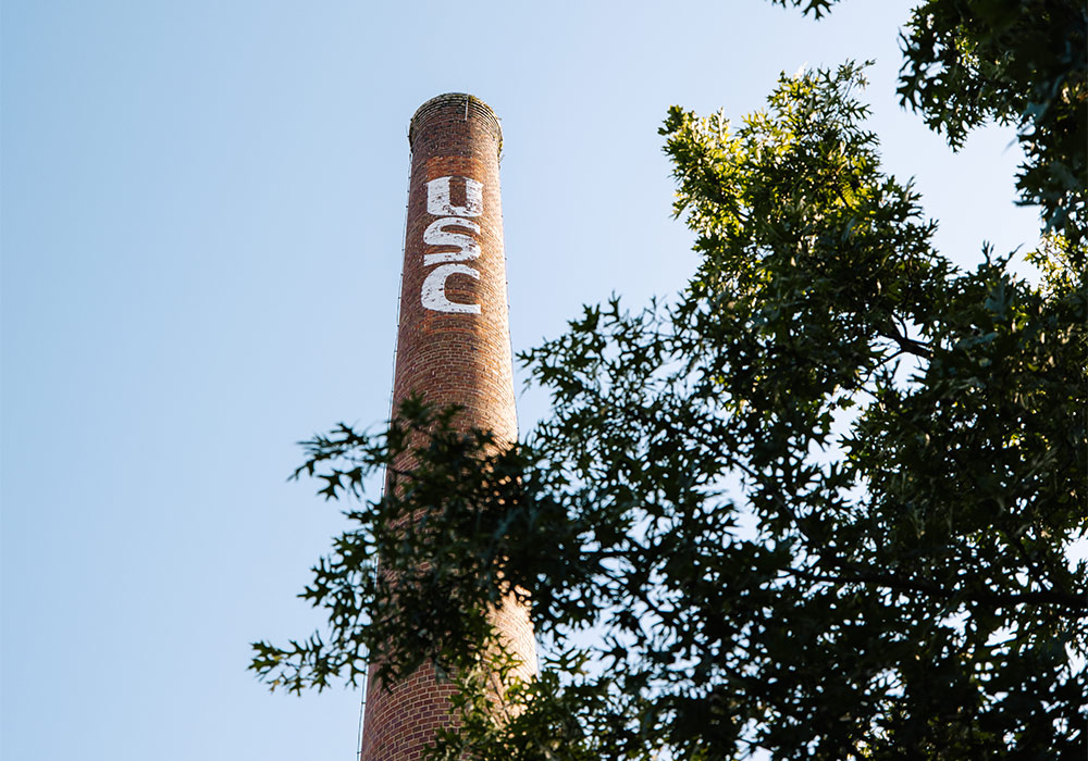 Brick tower with USC on it