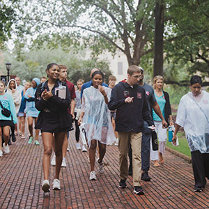 A tour group walking on the Horseshoe. 