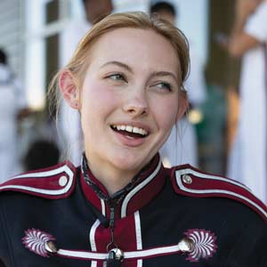 Drum major Maggie Boyd in her band uniform